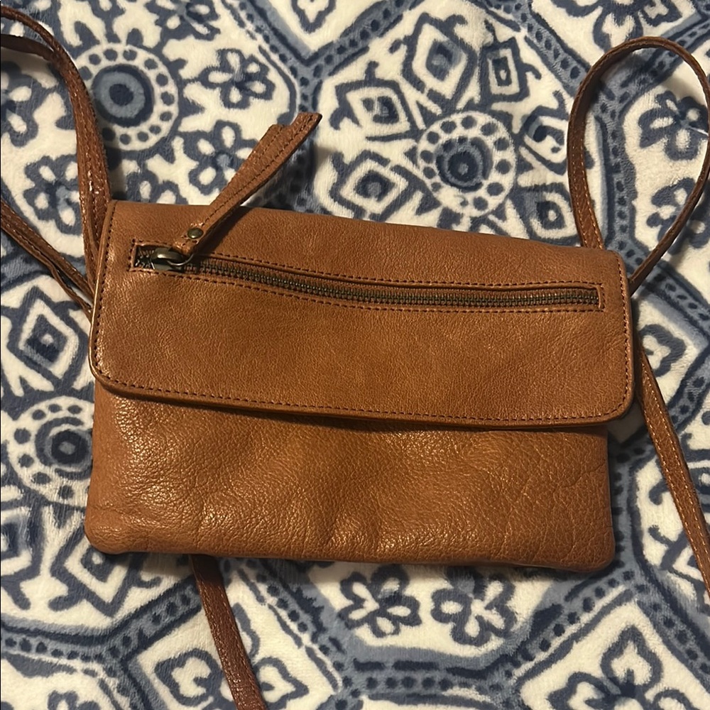 Day & Mood Brown Leather Crossbody Bag with Soft Texture